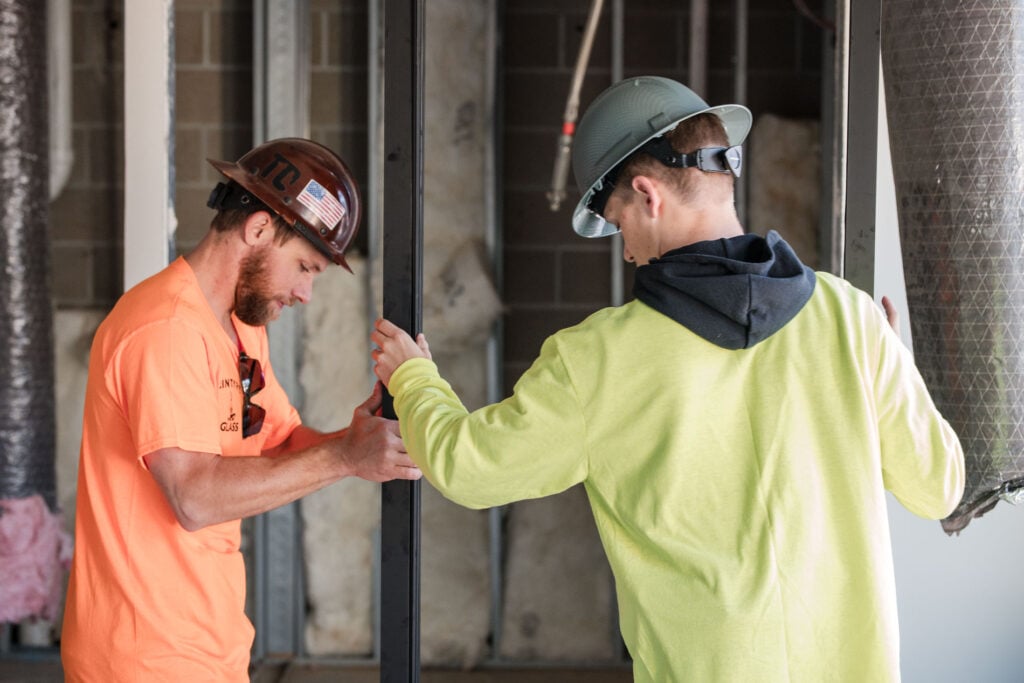 Our crew on a commercial glass installation