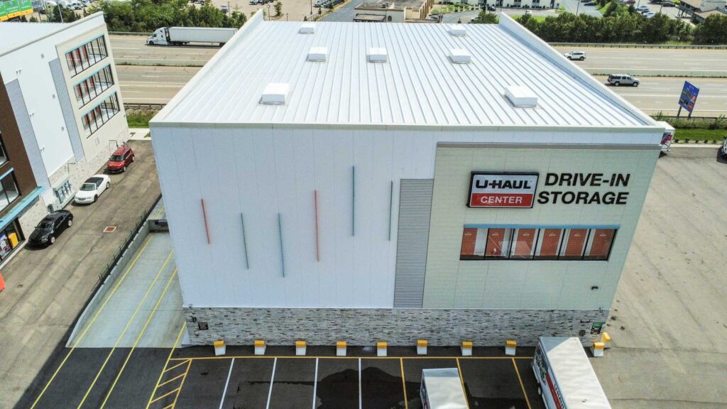 Completed commercial glazing project, aerial view