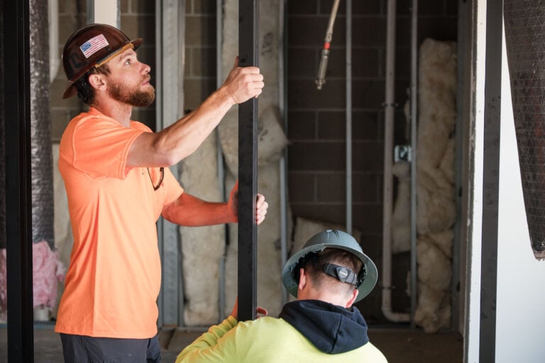 McIntyre Glass crew securing a damaged storefront opening in Dayton, Ohio